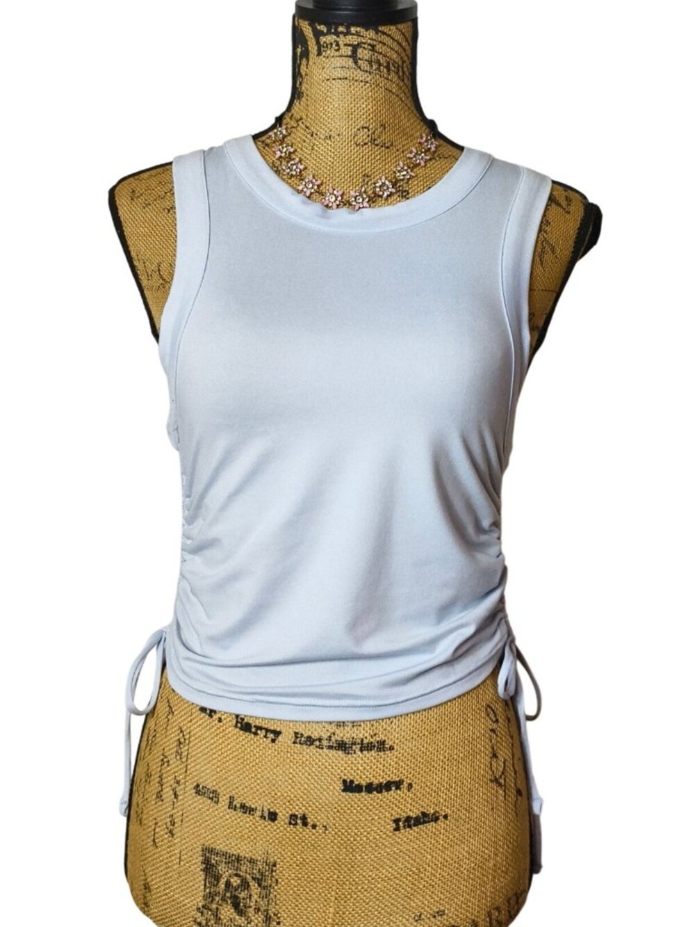Champion Womens S Crop Side Tie Tank Top White Racerback Ruched Sporty Athleisur